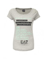 Женская серая футболка с круглым вырезом с принтом от EA7