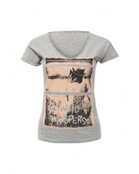 Женская серая футболка с круглым вырезом с принтом от Emoi
