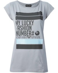 Женская серая футболка с круглым вырезом с принтом от Emporio Armani