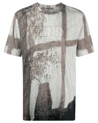 Мужская серая футболка с круглым вырезом с принтом от Fendi