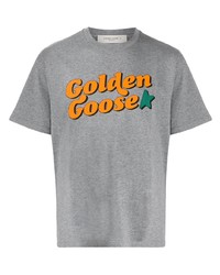 Мужская серая футболка с круглым вырезом с принтом от Golden Goose