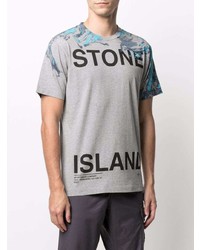 Мужская серая футболка с круглым вырезом с принтом от Stone Island