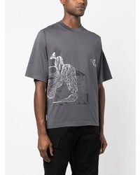 Мужская серая футболка с круглым вырезом с принтом от Stone Island Shadow Project