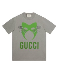 Мужская серая футболка с круглым вырезом с принтом от Gucci