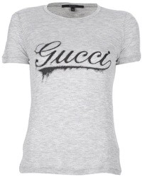 Женская серая футболка с круглым вырезом с принтом от Gucci