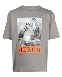 Мужская серая футболка с круглым вырезом с принтом от Heron Preston