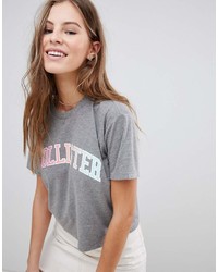 Женская серая футболка с круглым вырезом с принтом от Hollister