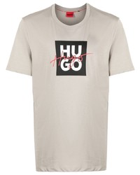 Мужская серая футболка с круглым вырезом с принтом от Hugo
