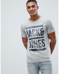 Мужская серая футболка с круглым вырезом с принтом от Jack & Jones