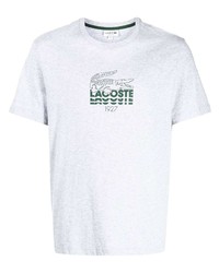 Мужская серая футболка с круглым вырезом с принтом от Lacoste