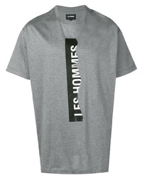 Мужская серая футболка с круглым вырезом с принтом от Les Hommes