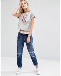 Женская серая футболка с круглым вырезом с принтом от Calvin Klein