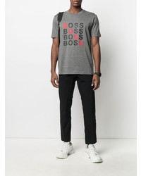Мужская серая футболка с круглым вырезом с принтом от BOSS HUGO BOSS