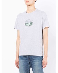 Мужская серая футболка с круглым вырезом с принтом от Lacoste