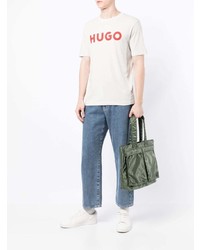 Мужская серая футболка с круглым вырезом с принтом от Hugo