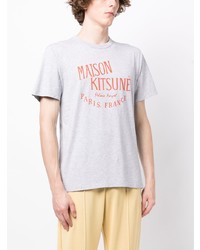 Мужская серая футболка с круглым вырезом с принтом от MAISON KITSUNÉ