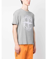 Мужская серая футболка с круглым вырезом с принтом от Stone Island