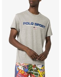 Мужская серая футболка с круглым вырезом с принтом от Polo Ralph Lauren