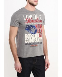 Мужская серая футболка с круглым вырезом с принтом от Lonsdale