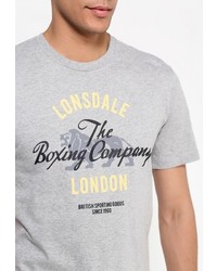 Мужская серая футболка с круглым вырезом с принтом от Lonsdale