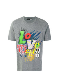 Мужская серая футболка с круглым вырезом с принтом от Love Moschino