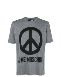 Мужская серая футболка с круглым вырезом с принтом от Love Moschino