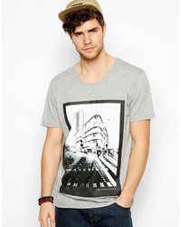 Мужская серая футболка с круглым вырезом с принтом от Minimum