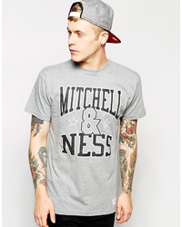 Мужская серая футболка с круглым вырезом с принтом от Mitchell & Ness