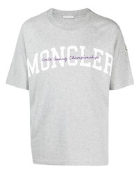 Мужская серая футболка с круглым вырезом с принтом от Moncler