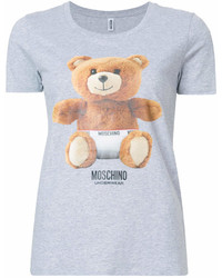 Женская серая футболка с круглым вырезом с принтом от Moschino