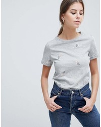 Женская серая футболка с круглым вырезом с принтом от Oasis