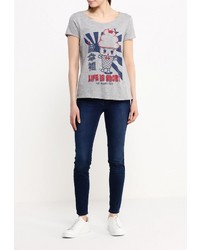 Женская серая футболка с круглым вырезом с принтом от Only