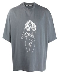 Мужская серая футболка с круглым вырезом с принтом от Palm Angels