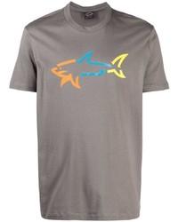 Мужская серая футболка с круглым вырезом с принтом от Paul & Shark