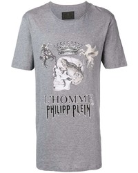 Мужская серая футболка с круглым вырезом с принтом от Philipp Plein