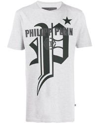 Мужская серая футболка с круглым вырезом с принтом от Philipp Plein
