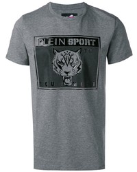 Мужская серая футболка с круглым вырезом с принтом от Plein Sport