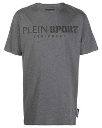 Мужская серая футболка с круглым вырезом с принтом от Plein Sport