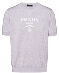 Мужская серая футболка с круглым вырезом с принтом от Prada