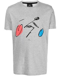 Мужская серая футболка с круглым вырезом с принтом от PS Paul Smith