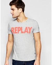 Мужская серая футболка с круглым вырезом с принтом от Replay