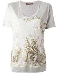 Женская серая футболка с круглым вырезом с принтом от Roberto Cavalli