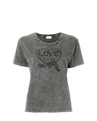 Женская серая футболка с круглым вырезом с принтом от Saint Laurent
