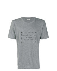 Мужская серая футболка с круглым вырезом с принтом от Saint Laurent