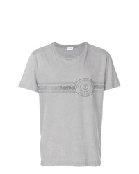 Мужская серая футболка с круглым вырезом с принтом от Saint Laurent