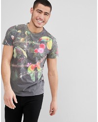 Мужская серая футболка с круглым вырезом с принтом от Solid