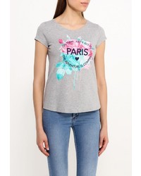 Женская серая футболка с круглым вырезом с принтом от SPRINGFIELD