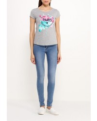 Женская серая футболка с круглым вырезом с принтом от SPRINGFIELD