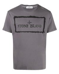 Мужская серая футболка с круглым вырезом с принтом от Stone Island