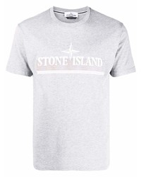 Мужская серая футболка с круглым вырезом с принтом от Stone Island